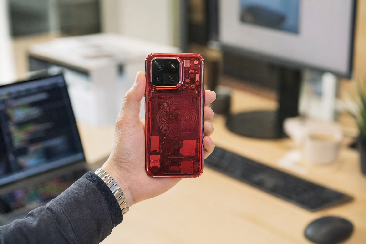 Imagem ilustrativa: Xiaomi 18 Pro ganha edição vermelha transparente e exibe visual interno